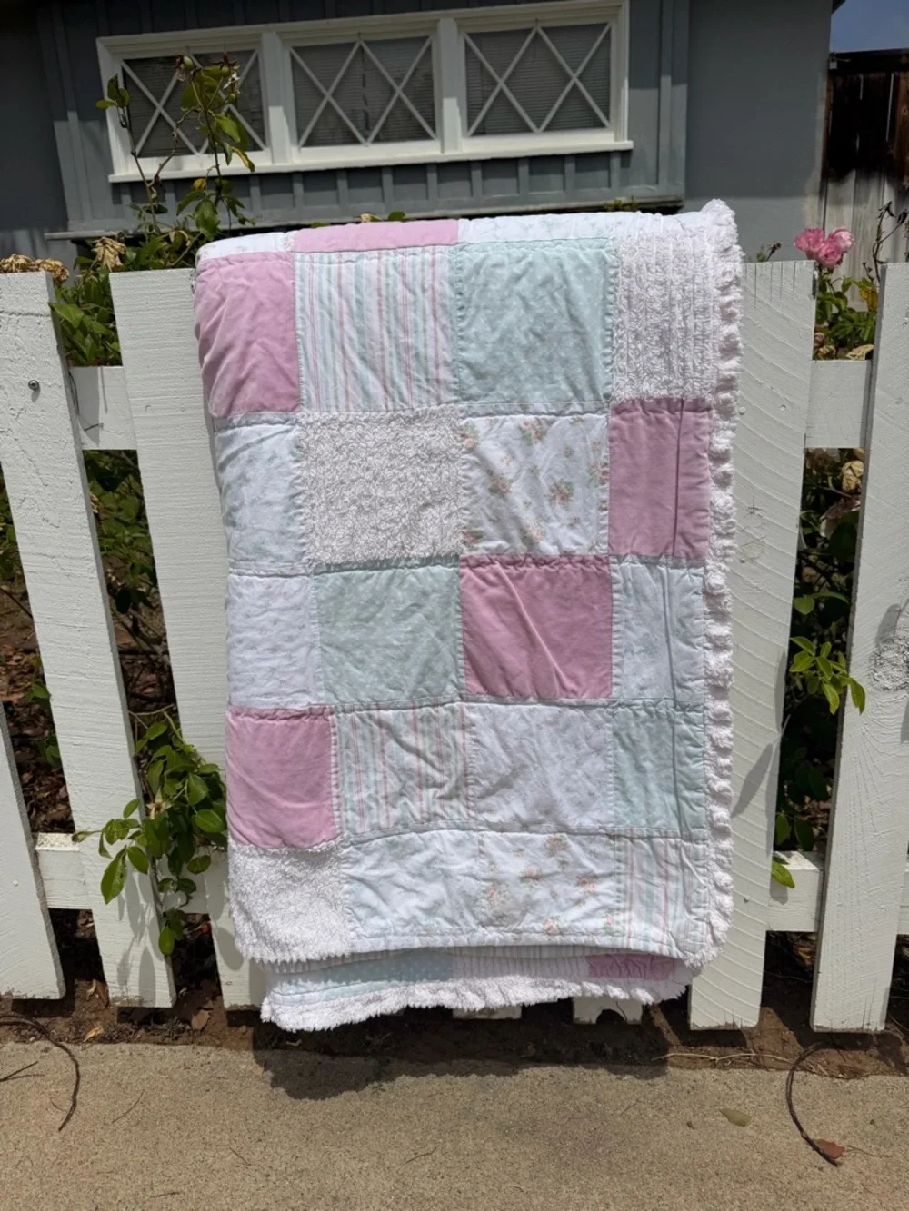 Simply Shabby Chic Floral Patchwork Reversible Quilt Velvet Chenille F/Q HTF GUC